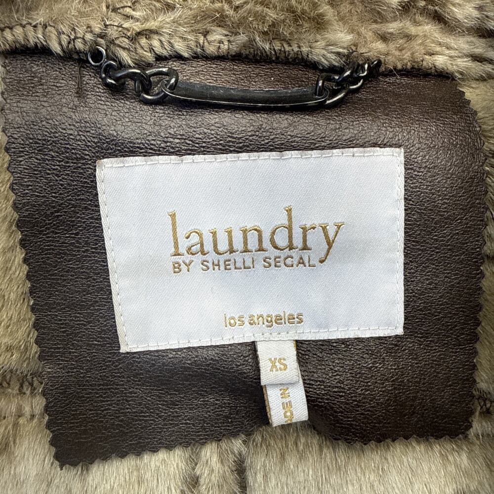 Laundry Shelli Segal Faux Leather Fur Hooded Duffle Toggle Jacket Coat Brown XS - Picture 13 of 15